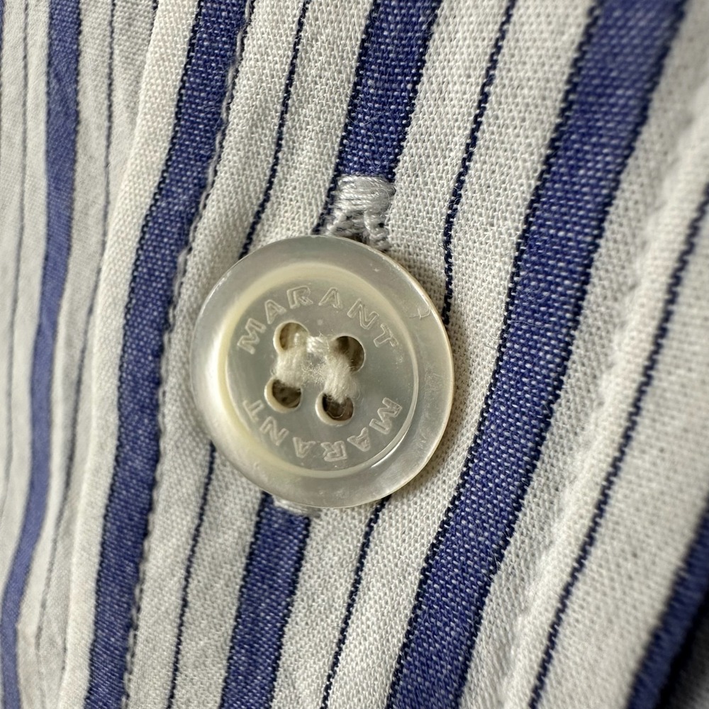 Isabel Marant Labilio Shirt Mens Small Blue Stripe Oversized Short Sleeve Cotton - Picture 7 of 15
